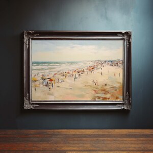 Vintage Coastal Seaside Painting, Beach Water Color Painting, Oil Painting, Seascape Painting, Landscape Painting, Digital Download Art