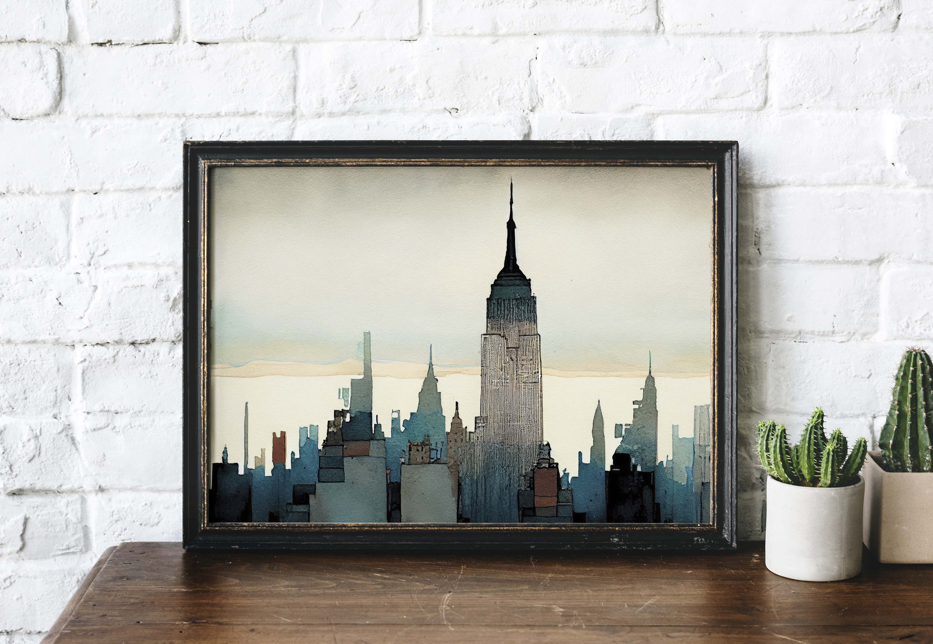 Vintage NY Painting of Empire State Building, Empire State