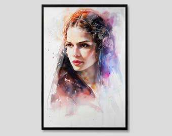 Aquarelle de la reine Padmé Amidala Star Wars, peinture Star Wars de Padmé Amidala, oeuvre d'art Padmé Amidala, peinture de la reine Padmé Amidala