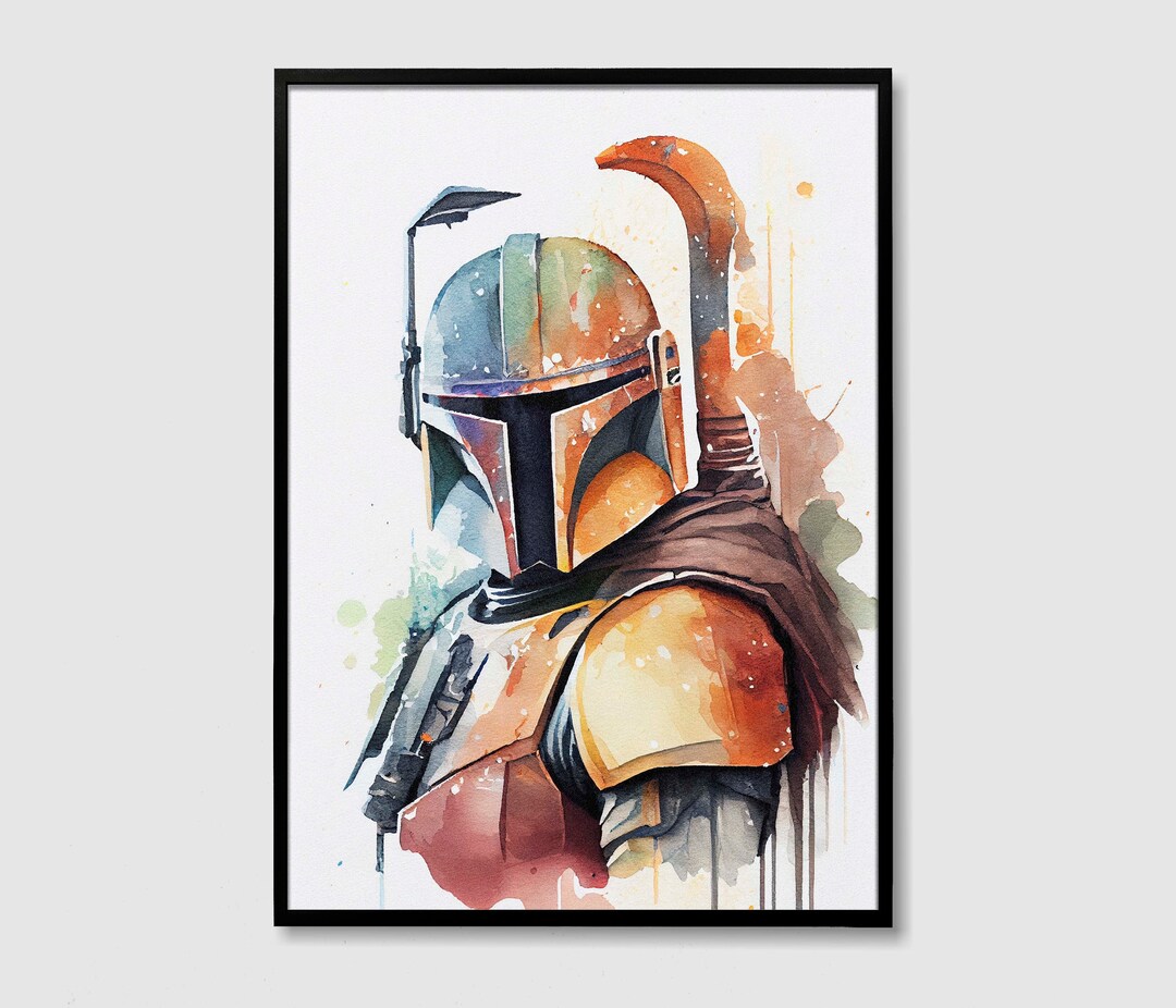 The Mandalorian Star Wars Watercolor Art Print, the Mandalorian Star Wars Painting Wall Art