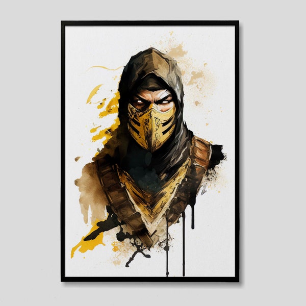 Scorpion Mortal Kombat Watercolor Painting, Mortal Kombat Painting, Scorpion Painting, Scorpion Poster, Scorpion Oil Painting