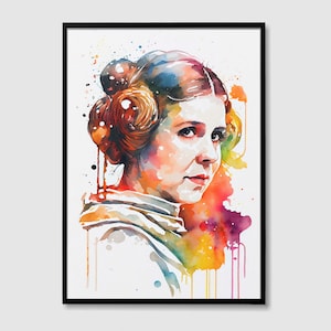 Princess Leia Star Wars Watercolor Art Print, Princess Leia Star Wars Painting Wall Art Poster, Original Artwork, Star Wars Print