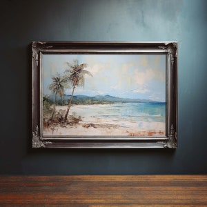 Vintage Coastal Seaside Painting, Beach Water Color Painting, Oil Painting, Seascape Painting, Landscape Painting, Digital Download Art