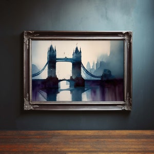 Vintage Tower Bridge London Painting, Vintage Tower Bridge London Water Color Painting, Oil Painting, Landscape Painting, Cityscape