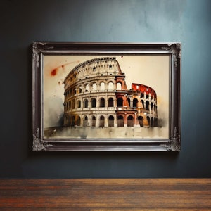 Vintage Roman Colosseum Painting, Vintage Roman Colosseum Water Color Painting, Colosseum Oil Painting, Landscape Painting, Cityscape