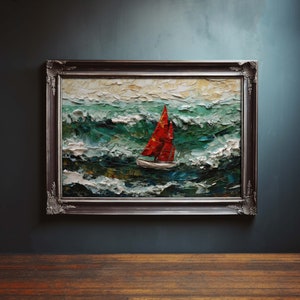 Vintage Coastal Seaside Painting, Beach Water Color Painting, Oil Painting, Seascape Painting, Landscape Painting, Digital Download Art