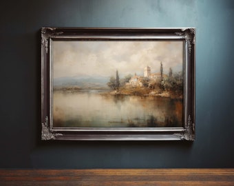 Vintage Lake Oil Painting, Vintage Landscape Painting, Lake House Painting, Lake Painting, Lake Art, Lake Oil Painting, Watercolor Art