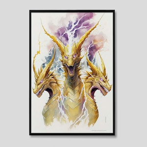 King of Monsters King Ghidorah Watercolor Painting, King Ghidorah Poster, King Ghidorah Oil Painting, King Ghidorah Painting, Godzilla Art