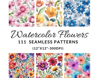 111 aquarelbloempatronen: digitale collagevellen (directe download)