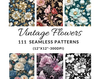 Vintage bloempatronen: 111 bloesemcollagevellen (digitale download)