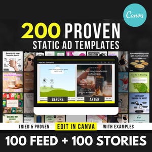 200 Winning Ads Canva Templates (100 Posts + 100 Stories) | Perfect for High-Converting Campaigns | Facebook | Instagram | Pinterest | Meta