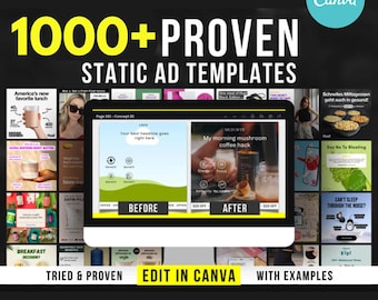1000+ Static Ads Canva Templates: Social Media Designs (Digital Download) Free Bonus