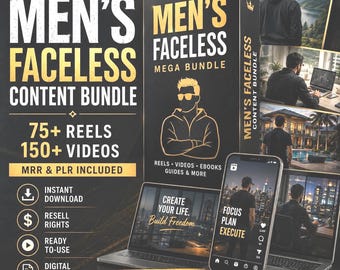 Men's Faceless Marketing Mega Bundle: Reels, Videos, eBooks (MRR & PLR Digital Download