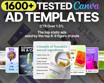 1,600+ Winning Static Ads Canva Templates for High-Converting Campaigns | Bonus Landing Pages, Email & Social Media Templates, PLR Ebooks