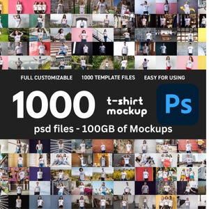 1000 T-Shirt Mockups Bündel | Anpassbare Vorlagen mit Smart Objekten