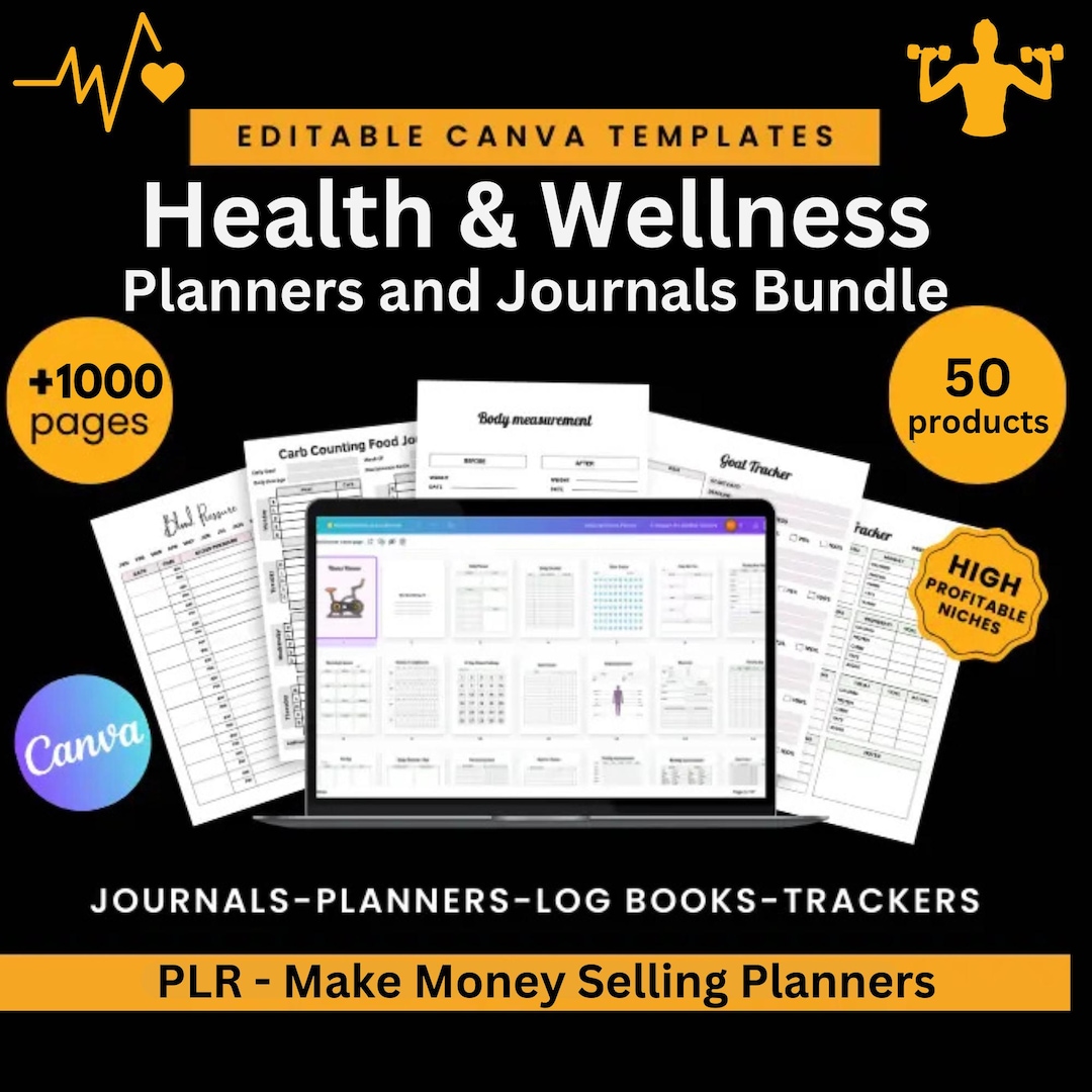 Health & Wellness Planner Bundle: 50 Editable Canva Templates (PLR) - Etsy