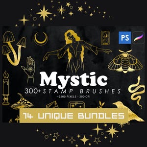 300 Mystic Stamp Brushes: Zodiac, Holiday, Nature (Photoshop & Procreate)