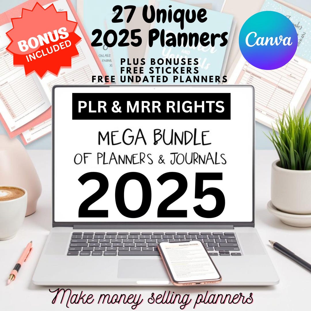 Bundle of PLR MRR Editable 2025 Planners & Journals Editabled in Canva ...