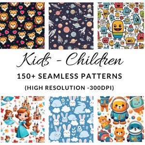 MEGA BUNDLE: 150+ digitale Kindermuster & Collage Sheets, nahtlose Scrapbook-Papiere, hochauflösende 300 dpi Kinder digitale Hintergründe!