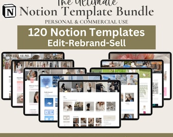 120 Notion Templates Bundle: PLR & MRR Rights, Digital Planners (Digital Download)