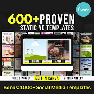 600+ High-Converting Static Ads Canva Templates | Bonus 1000+ Social Media Templates | Meta Ads | Pinterest | Facebook | Instagram