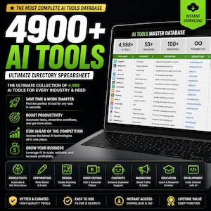 4900+ AI Tools Directory Spreadsheet, Ultimate Artificial Intelligence Database for Marketing, Copywriting, Design & Business