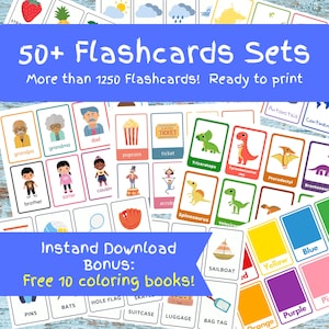 MEGA BUNDLE: 52 Flashcard Sets, Montessori Flash Cards for Preschool, Educational Printable Cards, Instant Download Included!