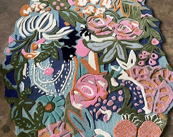 Hand Tufted Floral Area Rug | Colorful Botanical Design | Abstract Sculptural Carpet