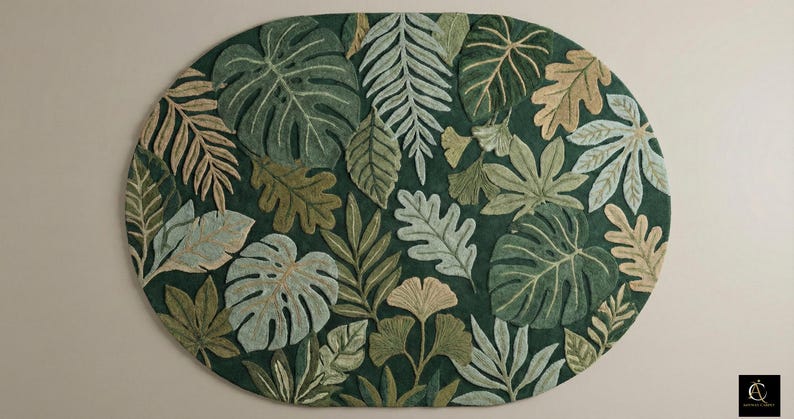 Hand Tufted Botanical Rug, Tropical Leaf Area Rug, Green Jungle Rug, Nature Inspired Living Room Carpet, Floral Plant Decor, Statement Rug image 8