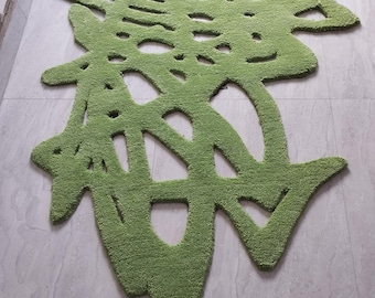 Green Abstract Hand-Tufted Rug: Irregular Shape, Custom Size