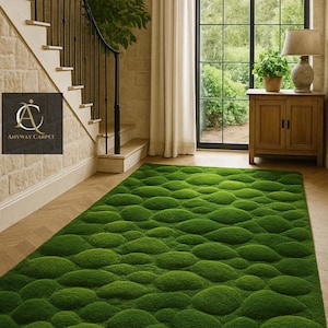Handmade Tufted Moss Rug: Bohemian Cottagecore Green Carpet,
