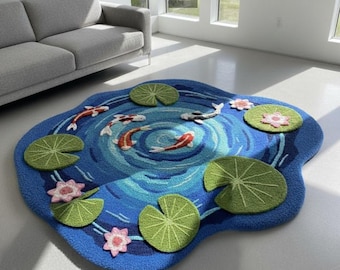 Japanese Water Garden Carpet – Koi Pond Rug for Meditation Space