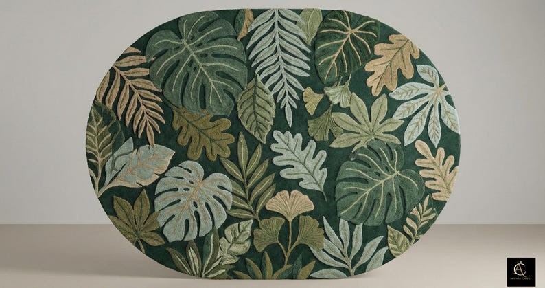 Hand Tufted Botanical Rug, Tropical Leaf Area Rug, Green Jungle Rug, Nature Inspired Living Room Carpet, Floral Plant Decor, Statement Rug image 9