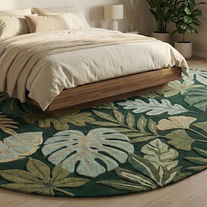 Hand Tufted Botanical Rug, Tropical Leaf Area Rug, Green Jungle Rug, Nature Inspired Living Room Carpet, Floral Plant Decor, Statement Rug image 3