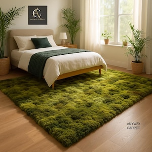 Moss Tufted Rug: Soft Green High Pile Carpet - Botanical Floor Art