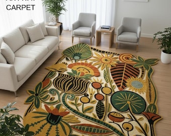 Naturinspirerad handtuftad matta - Färgglad abstrakt matta för eleganta vardagsrum