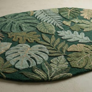 Hand Tufted Botanical Rug, Tropical Leaf Area Rug, Green Jungle Rug, Nature Inspired Living Room Carpet, Floral Plant Decor, Statement Rug image 5