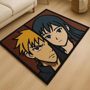 One-of-a-Kind Anime Tufted Rug – Vibrant Fan Art Carpet for Otaku Vibes | Handcrafted Anime Floor Mat Custom Anime Tufted–Split-Face Fan Art