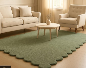 Scalloped Edge Wool Rug | Handmade Modern Area Rug in Multiple Colors