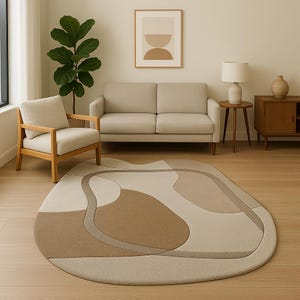 Handmade Organic Abstract Rug: Neutral Earth Tones, Japandi Style
