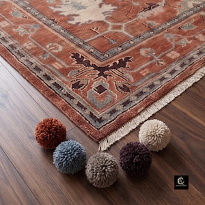 Rust Red Oushak Rug | Hand Knotted Wool Area Rug | Traditional Persian Style Carpet | Vintage Floral Rug | Boho Living Room Decor