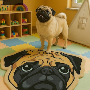Hand-Tufted Cute Pug Dog Rug | Unique Animal Face Carpet for Kids' Spaces & Dog Lover Gifts | Customization in Any Size!