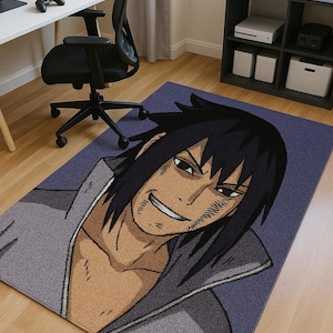 Custom Anime Area Rug - Itachi Uchiha Inspired Floor Mat Perfect Gift for Anime Lovers Japanese Animation Red Cloud Rug for Your Living Room