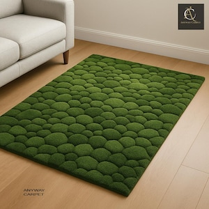 Handmade 3D Tufted Moss Rug: Nature-Inspired Green Carpet