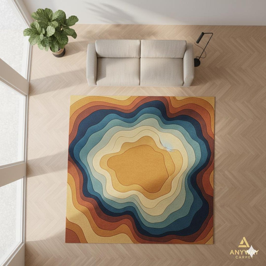 Topography Rug Pattern Hand-tufted Topographic Wool Rug: Modern Earth Tone Abstract Carpet - Etsy