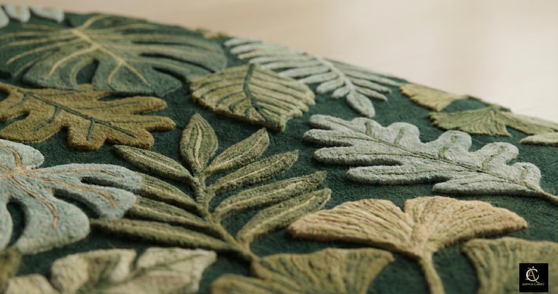Hand Tufted Botanical Rug, Tropical Leaf Area Rug, Green Jungle Rug, Nature Inspired Living Room Carpet, Floral Plant Decor, Statement Rug image 10