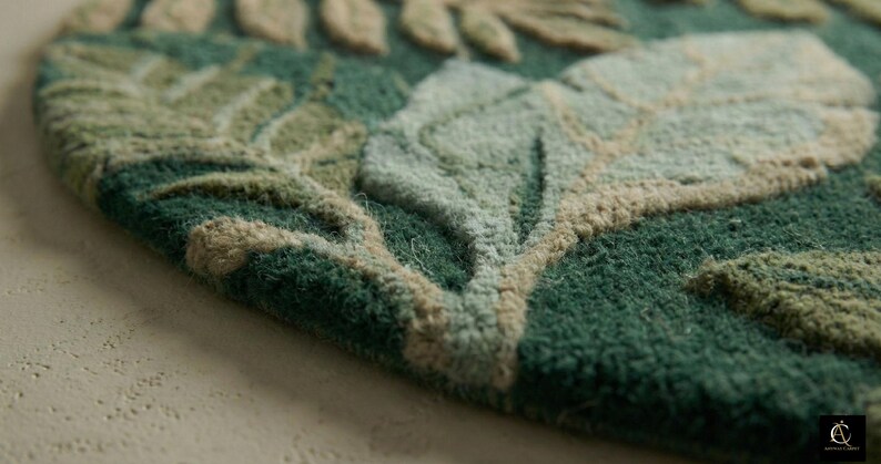 Hand Tufted Botanical Rug, Tropical Leaf Area Rug, Green Jungle Rug, Nature Inspired Living Room Carpet, Floral Plant Decor, Statement Rug image 6