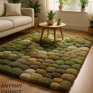 Handmade Tufted Moss Rug: Soft Wool Forest Floor Carpet