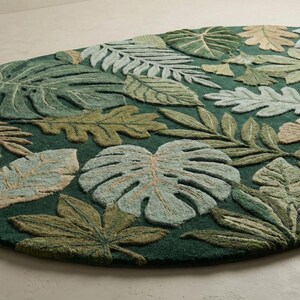 Hand Tufted Botanical Rug, Tropical Leaf Area Rug, Green Jungle Rug, Nature Inspired Living Room Carpet, Floral Plant Decor, Statement Rug image 4