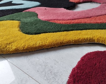 Hand Tufted Abstract Rug | Colorful Organic Wool Area Carpet | Modern Statement Piece